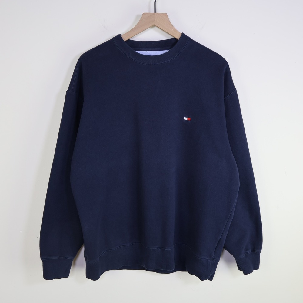 Vintage 2003 Tommy Hilfiger Flag Logo Crewneck Sweatshirt L Navy Blue Preppy Y2K